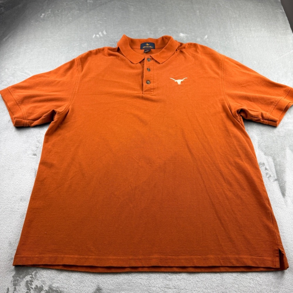 Antigua Texas Longhorns Polo Shirt Mens XL Orange Short Sleeve Cotton Pique Logo